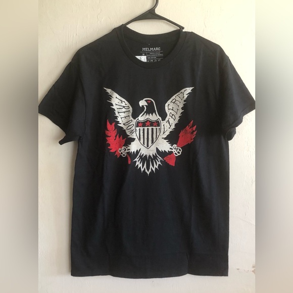 MELMARC Mens Black T-Shirt Size Large Graphics FREEDOM LIBERTY Cotton New - Picture 2 of 7